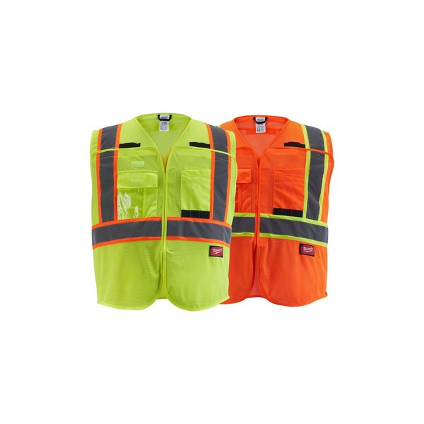 Class 2 CSA Compliant Breakaway High Visibility Orange Mesh Safety Vest - 2X-Large/3X-Large