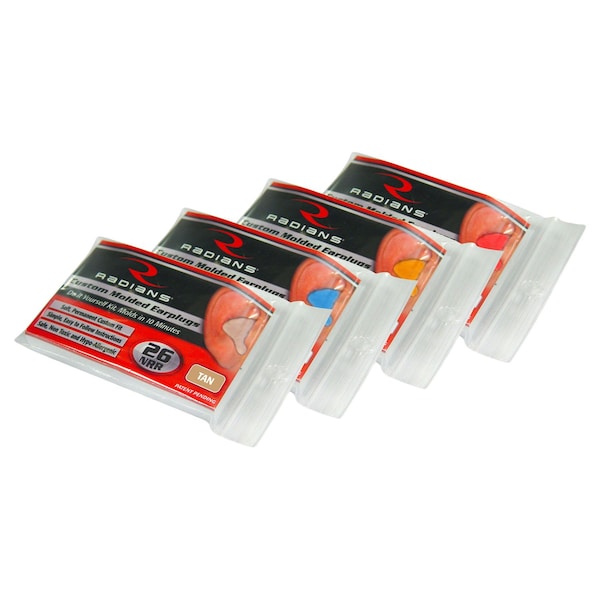 Reusable Uncorded Molded Ear Plugs, Molded Shape, NRR 26, 1 Pairs, Tan