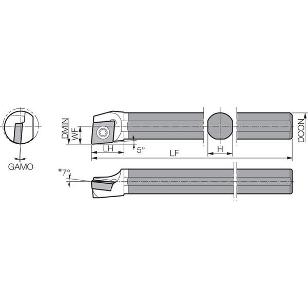 Boring Bar, Positive Rake, Right-Hand