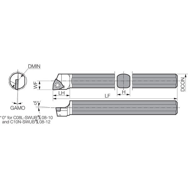 Boring Bar, Positive Rake, Right-Hand