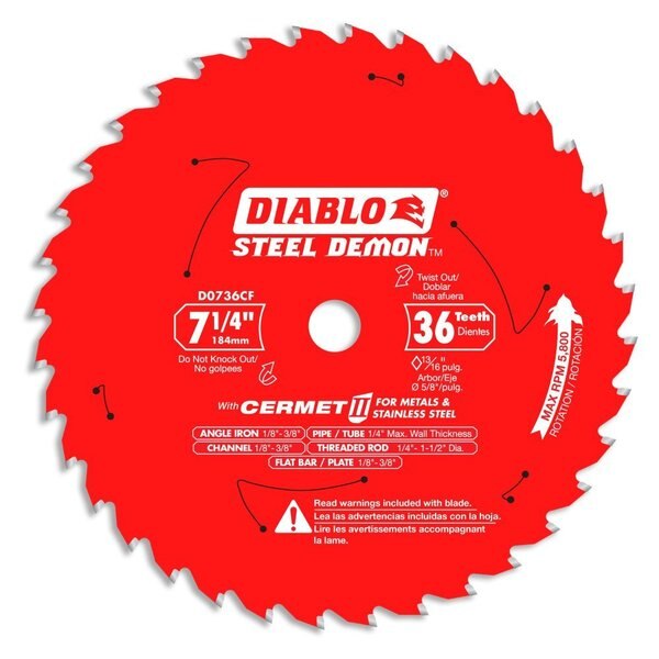 Cermet Tipped Saw Blade, 7 1/4in, 36 Teeth