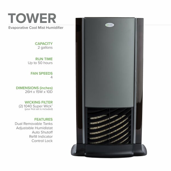 Portable Humidifier, 2 gal, 1,200 sq. ft., Tower Style