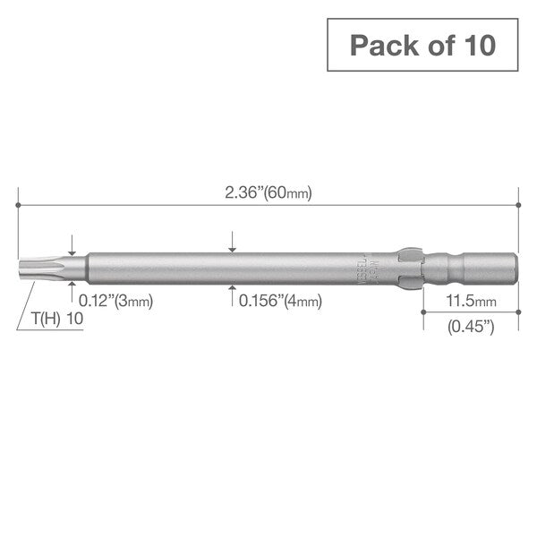 Precision Bit Wing-Shank 4mm, T10H, PK10