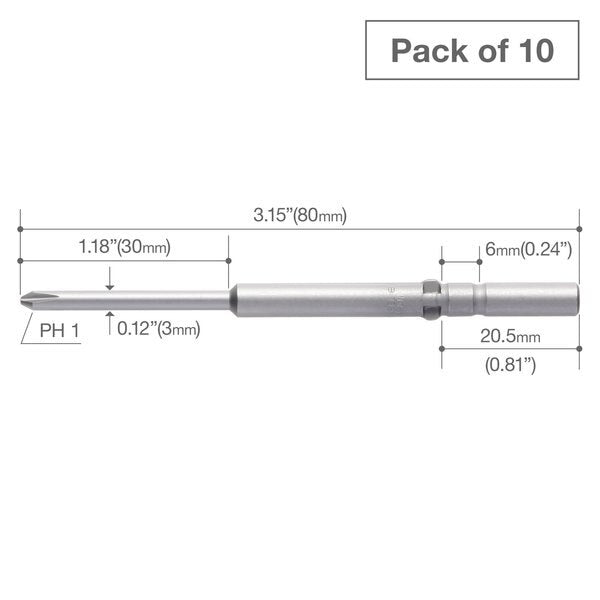 Precision Bit Wing-Shank 5mm, +1x3, PK10