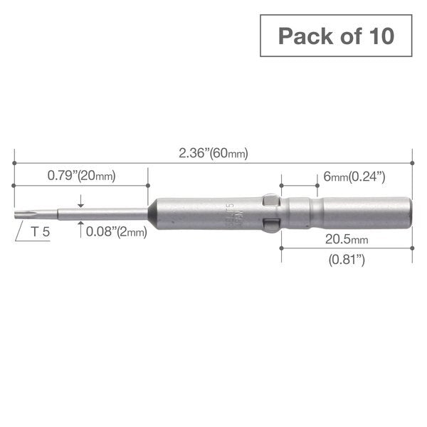 Precision Bit Wing-Shank 5mm, T5x2, PK10