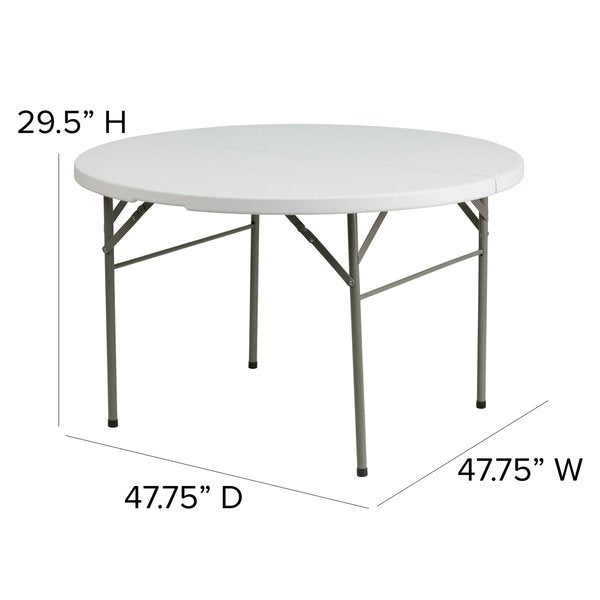 Round Wh 48Rnd Plastic Bi-Fold Table, 47.75