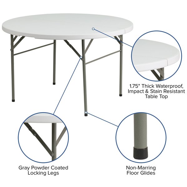 Round Wh 48Rnd Plastic Bi-Fold Table, 47.75