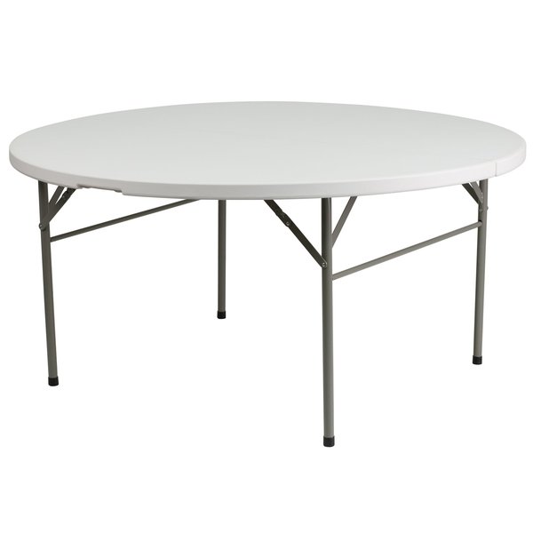 Round Wh 60Rnd Plastic Bi-Fold Table, 60.5