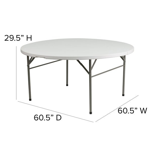 Round Wh 60Rnd Plastic Bi-Fold Table, 60.5