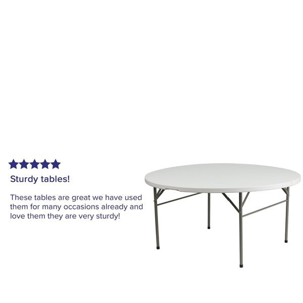 Round Wh 60Rnd Plastic Bi-Fold Table, 60.5