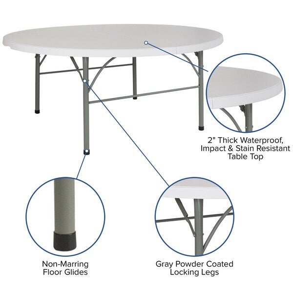Round Wh 72Rnd Plastic Bi-Fold Table, 71
