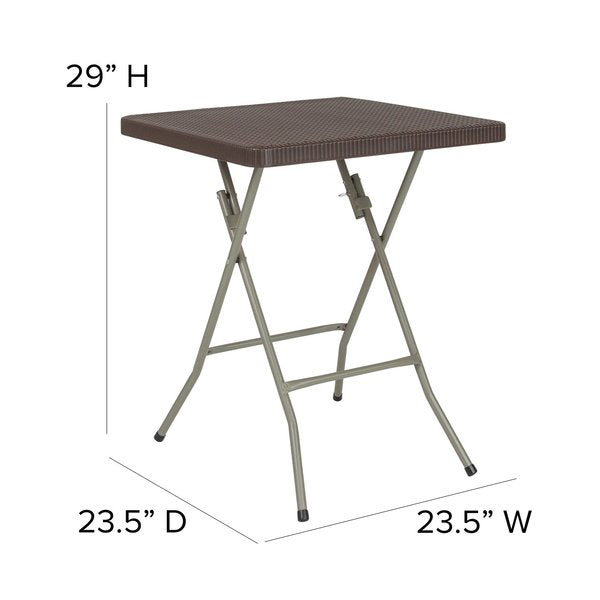 Square Rattan Folding Table, Square, Brown, 23.5