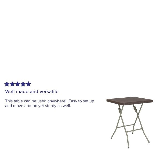 Square Rattan Folding Table, Square, Brown, 23.5