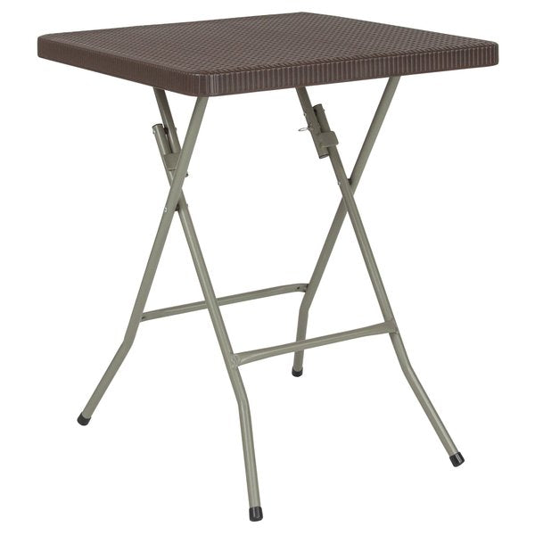 Square Rattan Folding Table, Square, Brown, 23.5