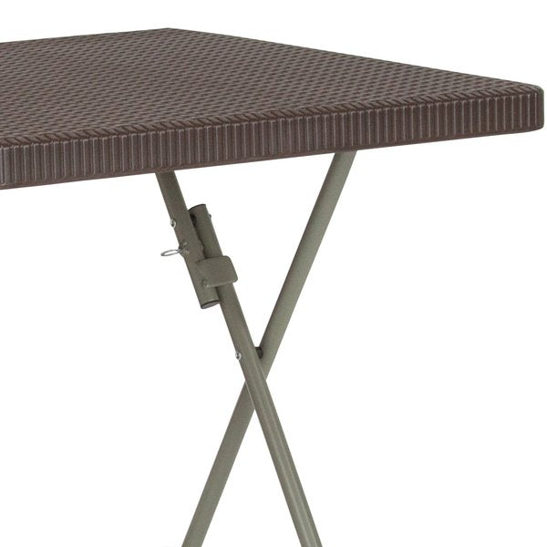 Square Rattan Folding Table, Square, Brown, 23.5