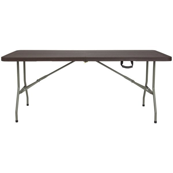 Rectangle Rattan Folding Table, Plastic, Brn, 29x71