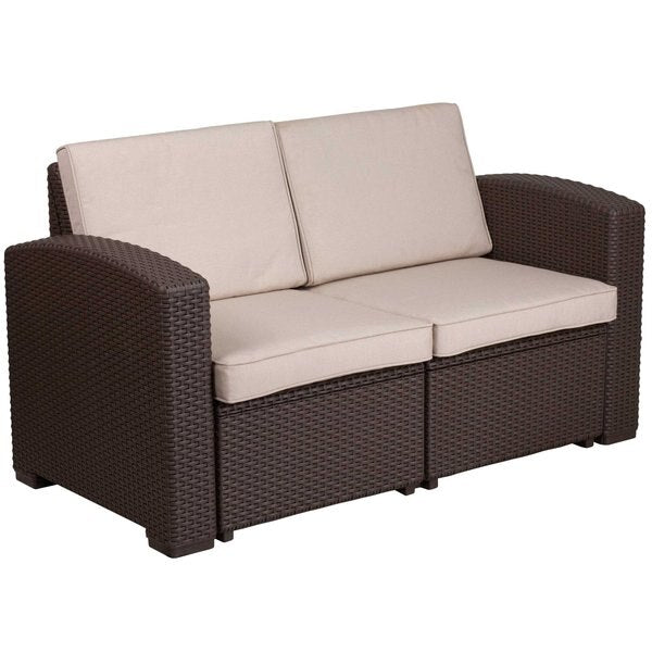 Chocolate Rattan Loveseat w/All-Weather Cushions