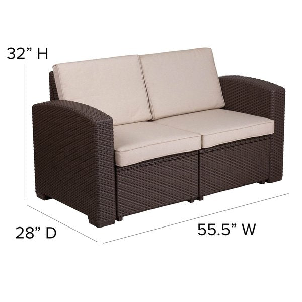 Chocolate Rattan Loveseat w/All-Weather Cushions