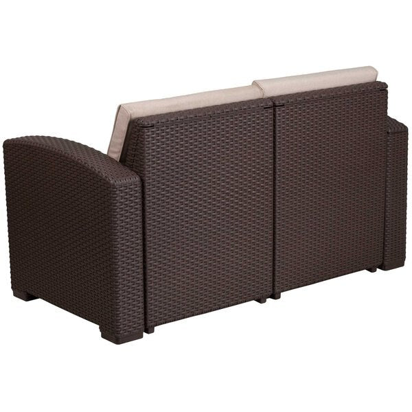 Chocolate Rattan Loveseat w/All-Weather Cushions