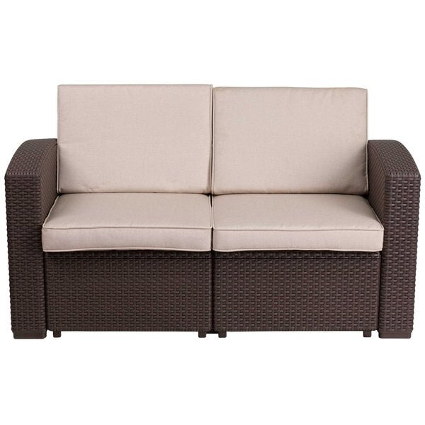 Chocolate Rattan Loveseat w/All-Weather Cushions