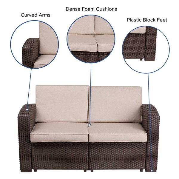 Chocolate Rattan Loveseat w/All-Weather Cushions