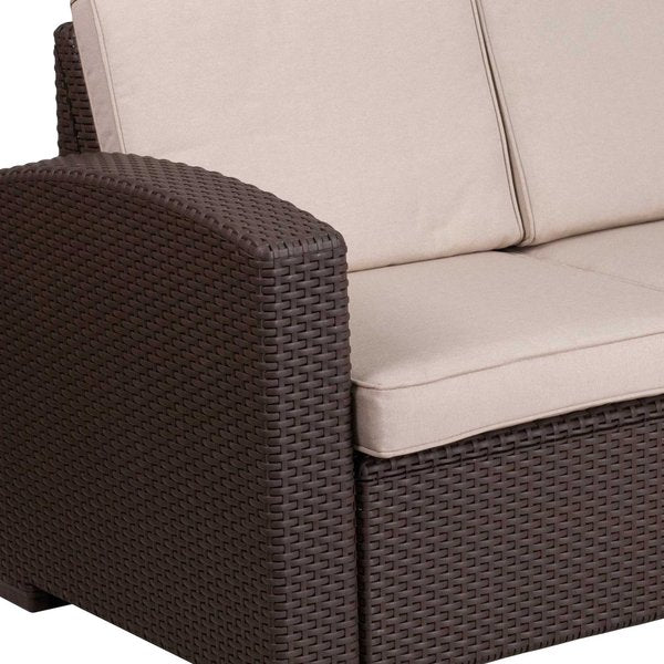 Chocolate Rattan Loveseat w/All-Weather Cushions