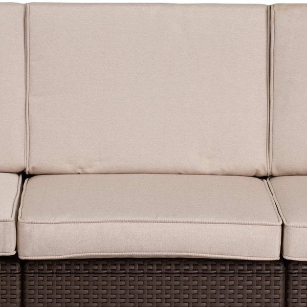 Chocolate Rattan Sofa w/All-Weather Beige Cushions