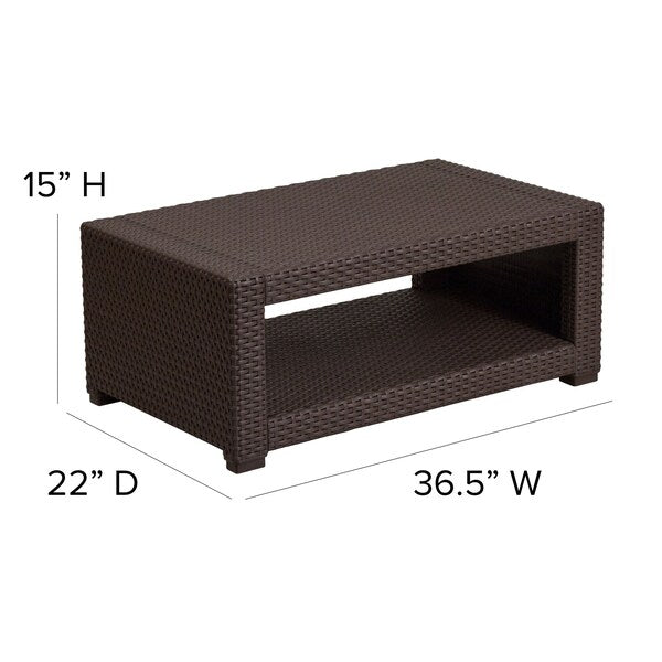 Rectangle Coffee Table, 36.5 W, 22 L, 15 H, Resin Top, Chocolate Brown