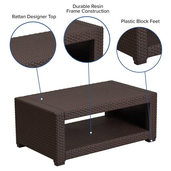 Rectangle Coffee Table, 36.5 W, 22 L, 15 H, Resin Top, Chocolate Brown