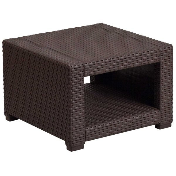 Square End Table, Faux Rattan, Chocolate, 22 W, 22 L, 15.25 H, Resin Top, Chocolate Brown