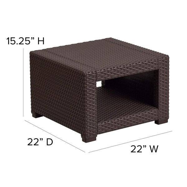 Square End Table, Faux Rattan, Chocolate, 22 W, 22 L, 15.25 H, Resin Top, Chocolate Brown