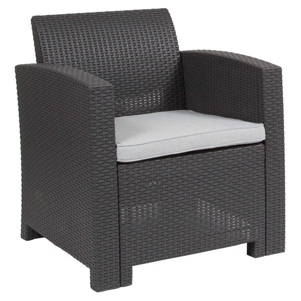 Dk Gray Rattan Chair w/All-Weather Lt Gray Cushion