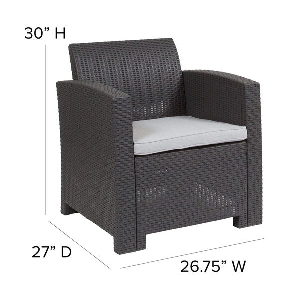 Dk Gray Rattan Chair w/All-Weather Lt Gray Cushion