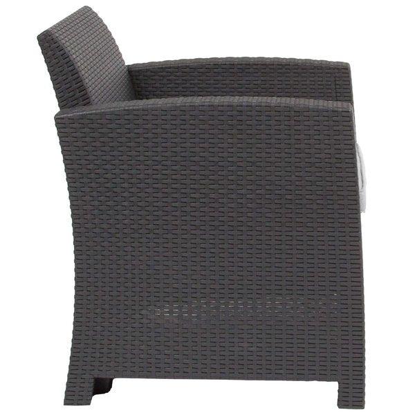 Dk Gray Rattan Chair w/All-Weather Lt Gray Cushion