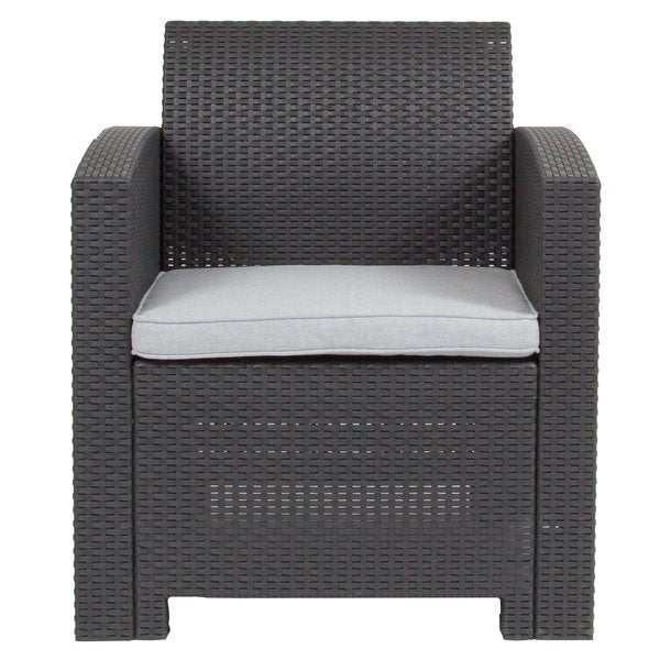 Dk Gray Rattan Chair w/All-Weather Lt Gray Cushion