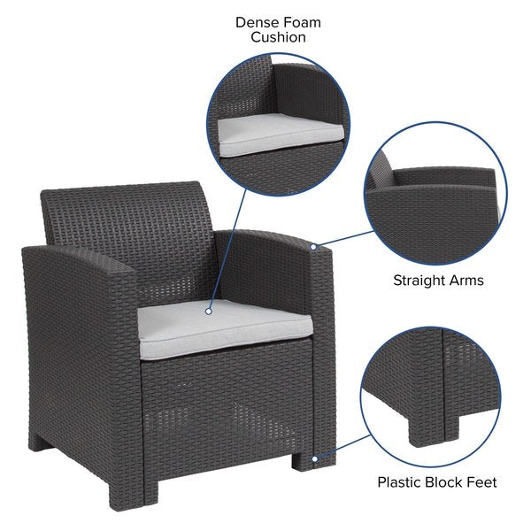 Dk Gray Rattan Chair w/All-Weather Lt Gray Cushion