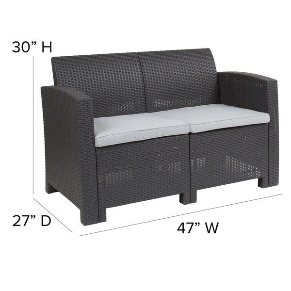Dk Gray Rattan Loveseat w/ All-Weather Cushions