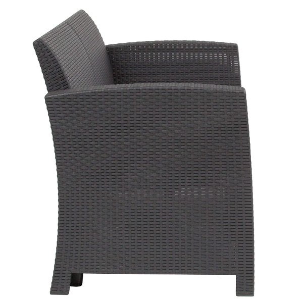 Dk Gray Rattan Loveseat w/ All-Weather Cushions