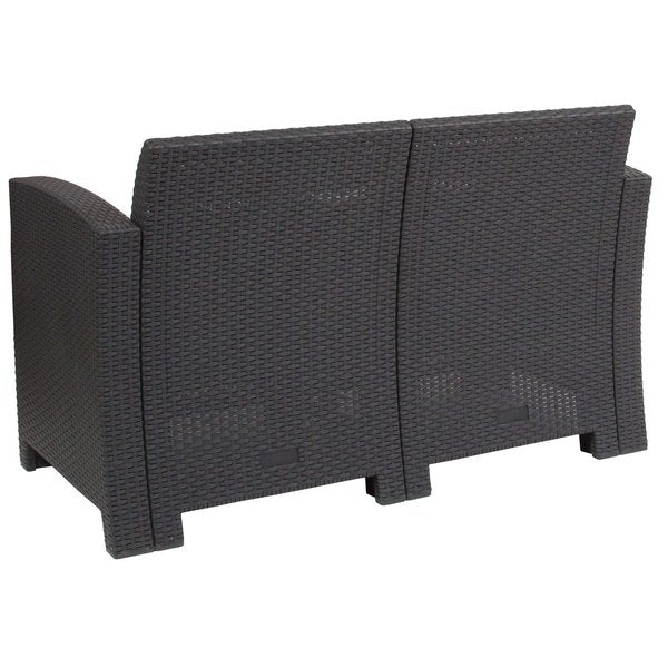 Dk Gray Rattan Loveseat w/ All-Weather Cushions
