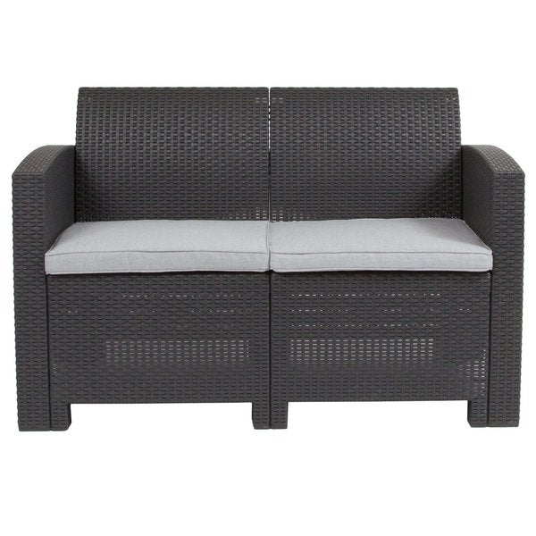 Dk Gray Rattan Loveseat w/ All-Weather Cushions