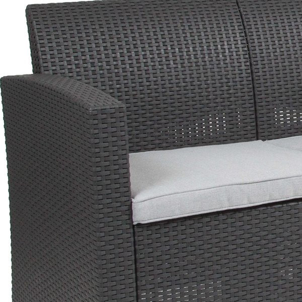 Dk Gray Rattan Loveseat w/ All-Weather Cushions