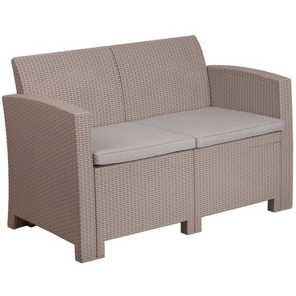 Lt Gray Rattan Loveseat w/ All-Weather Cushions