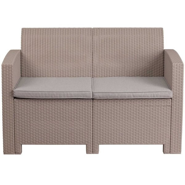 Lt Gray Rattan Loveseat w/ All-Weather Cushions