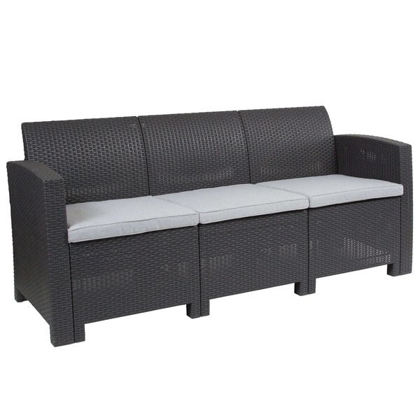 Dark Gray Rattan Sofa with All-Weather Cushions