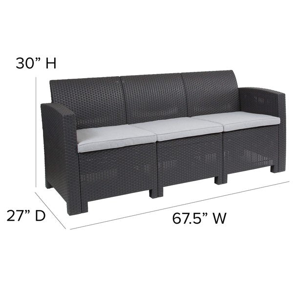 Dark Gray Rattan Sofa with All-Weather Cushions