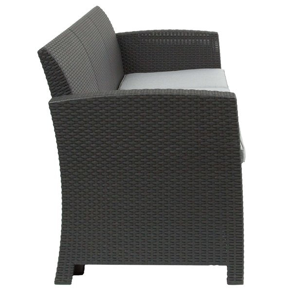 Dark Gray Rattan Sofa with All-Weather Cushions