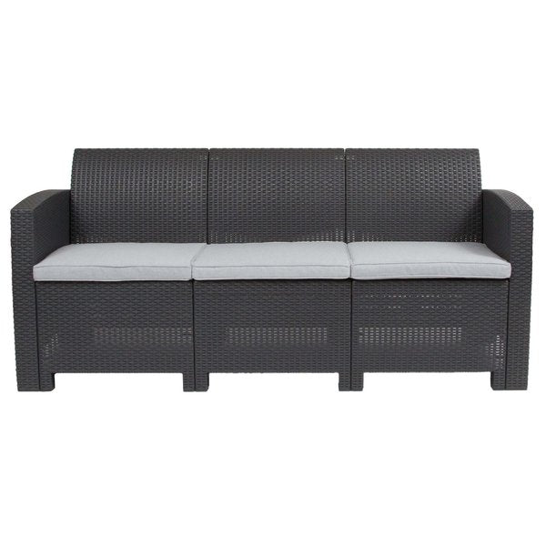 Dark Gray Rattan Sofa with All-Weather Cushions
