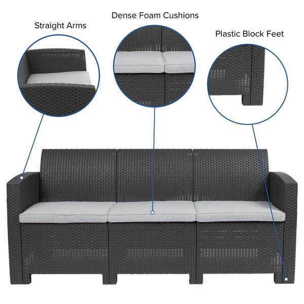 Dark Gray Rattan Sofa with All-Weather Cushions