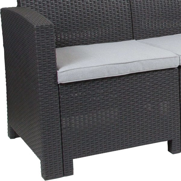 Dark Gray Rattan Sofa with All-Weather Cushions