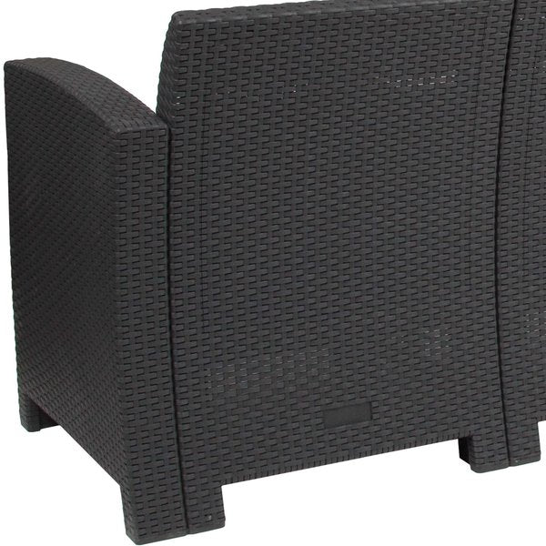Dark Gray Rattan Sofa with All-Weather Cushions